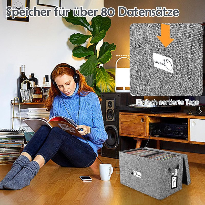 Vinyl Record Storage Box for 7"/45 RPM LPs, Grey Case