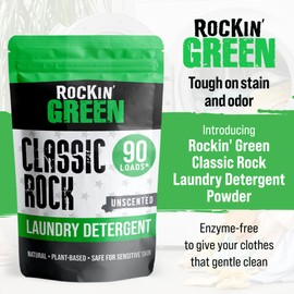 Rockin' Green Classic Rock Laundry Detergent Powder (90 Loads) - All Natural Laundry Detergent - Sensitive Skin Laundry Powder (Unscented)