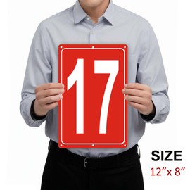 Numbered Sign 17, Aluminum Number Signs for Tennis Court, 12x8 inches Signage for Parking Lots and Public Spaces, Weatherproof and Easy to Install Metal Signs