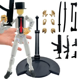 enttgo Figura de acción impresa en 3D de 8.1 pulgadas, juguete mecánico móvil de cuerpo completo, múltiples accesorios, decoración de computadora (3 manos, soporte, armas, armadura) (blanco)