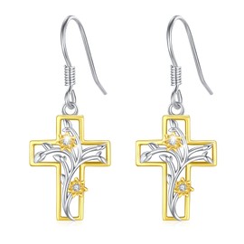 Cross Daisy Hook Earrings Gold Dangle Earring 925 Sterling Silver Ladies Earrings Jewelry for Women Teens Girls