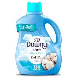 Downy Soft, 2 in 1 Soft and Fresh Liquid Fabric Softener, Cool Cotton, 100 fl oz, 136 Loads, Fabric Conditioner Liquid provides softness and freshness for fabrics
