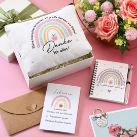 Hestya Pack of 6 Thank You Gifts for Teachers, 1 Rainbow Notebook, 1 Canvas Cosmetic Bag, 1 Educator Pen, 1 Keyring, 1 Greeting Card, 1 Envelopes, Graduation School, Farewell, Birthday, Teacher's Day