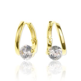 Sonateomber Round CZ Diamond Small Gold Hoop Earrings for Women Sparkly Cute Solitaire Cubic Zirconia Rhinestone Hypoallergenic Circle Huggie Cartilage Fashion Dainty Birthday Wedding Jewelry Gift