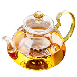 MESNEY 1350ml Glas Teekanne mit Edelstahl-Sieb und Gold-Dekor – Hitzebeständige Teekanne für alle Teesorten, Tropffreies Design, Spülmaschinenfest, Elegant und Praktisch für Zuhause und Büro