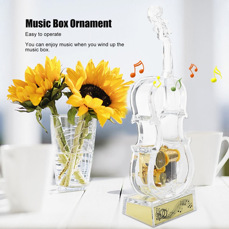 Cello Shaped Music Box with LED Lights Transparent Musical Box