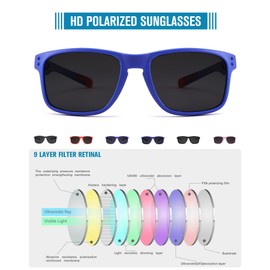 Pro Acme Kids Polarized Sunglasses，Unbreakable Flexible Rectangular Frame Sports Boys Girls Sun Glass with Strap Age 4-12（blue）