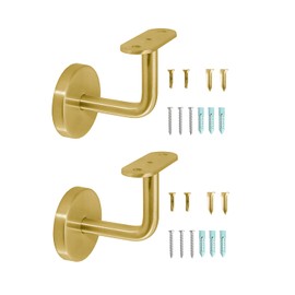 Top Hardware Stainless Steel Wall Mount Staircase Handrail Brackets w/Base Flange Cover for 1-1/2"" or 1-5/8"" OD Round Top Railing (for Square Railing, Satin Gold Finish (2 Pcs)), WBC710-C838