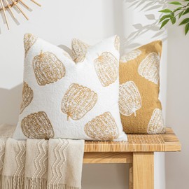 COSIBONO Set of 2 Pumpkin Fall Throw Pillow Covers 18"x18" Yellow Farmhouse Velvet Accent Pillows for Couch Thanksgiving Luxury Home Decorative Faux Fur Pillow Covers