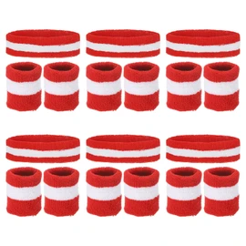 PATIKIL Sweatband Headband Wristband 6 Sets/18 Pcs Sweatband Terry Cloth Sports Basketball Tennis Athletic Gym Training Red White