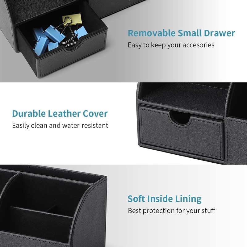 Vlando Office Desk Organizer Leather Desktop Organizer Caddy with Drawer