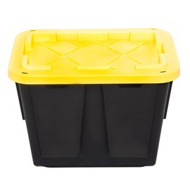 GreenMade Professional Storage Ultra Durable 12 Gallon Plastic Storage Tote Bin with Snap Fit Lid and Padlock Holes, Black and Yellow (4 Pack)
