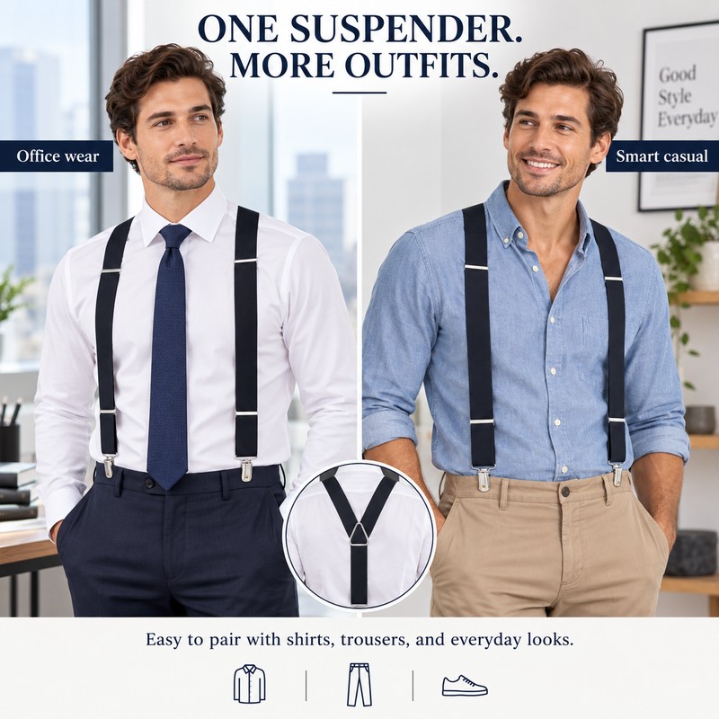 Heavy Duty Suspenders for Men – Adjustable 2-Inch Elastic X-Back