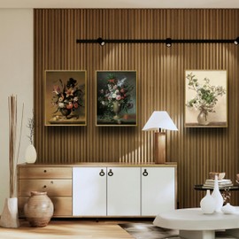 Amaloclove Framed Canvas Wall Art,Landscape Canvas Painting,Classical Oil Painting Prints For Living Room Bathroom Bedroom Wall Decor (12"x16") (White Flower)