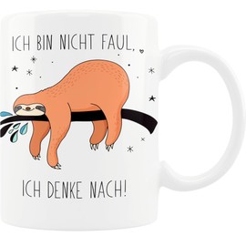 Tassensachen Bürotasse Faultier Spruch - Ich Bin Nicht faul ich denke nach - lustige Kaffeetasse Teetasse aus Keramik in Weiß - ca. 330 ml spülmaschinengeeignet - Geschenk Geburtstag Büro