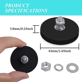 2Pcs Rubber Coated Magnets with M6 Threaded Studs and Nuts, Bolt on Magnets, Strong Flag Neodymium Magnet Mount Base with Rubber Coating Non-Slip, Anti-Scratch, for Light Bar and Add Mirrors