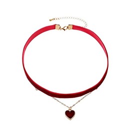 COLORFUL BLING Black Heart Love Velvet Choker Necklaces Set Vintage Adjustable Gothic Ghoker Small Heart Necklaces Chocker for Women-Red