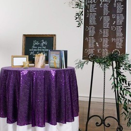 AMZLOKAE Sequin Tablecloth Round 72'' Purple Table Overlay Glitter Table Cloths for Parties Birthday Banquet Decoration/Dining Room/Thanksgiving Table Decor