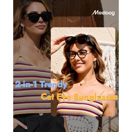 Meeloog Over Glasses Sunglasses for Women Polarized Trendy Cateye Shades Go Over Glass Women UV400 Protection for Driving MST0069