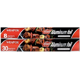 WRAPOK 2 x Tin Kitchen Foil Roll Heavy Duty Aluminum Baking Foil Combination Suit for BBQ roasting, Roll 30 cm x 30 m and 30 cm x 8 m
