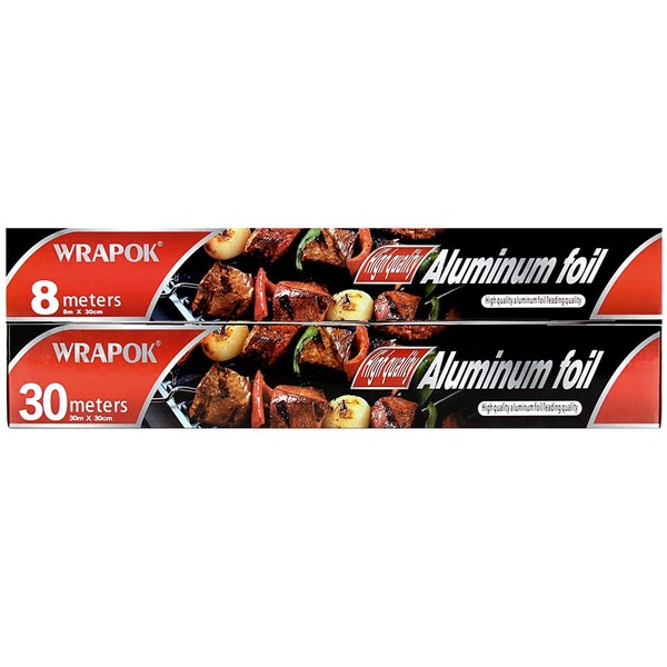 WRAPOK 2 x Tin Kitchen Foil Roll Heavy Duty Aluminum
