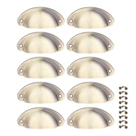 Yetaha Cup Handles for Drawers, 10 Shell Pull Handles, 82x35mm Brushed Brass Cup Handles,Vintage Antique Kitchen Cupboard Pulls Furniture Knob, Brushed Brass