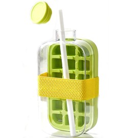 2 In 1 Silicone Ice Cube Tray Bottle - Reusable Ice Cube Mold for Freezer, Perfect Ice Trays for Water and Iced Beverages, Fun Ice Cups for Cube Lovers（Green 800ml)