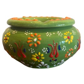 NUDASHOP Ashtray with Lid - Green Ceramic Ashtray, Outdoor Ashtray, Indoor Use for Cigarettes, Windproof Smoking Holder, Handmade Home and Office Decoration