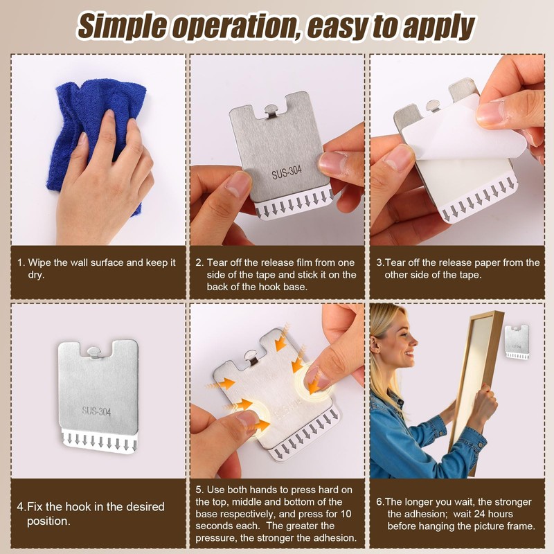 4pcs Picture Frame Hanging Hooks & 4 Adhesive Strips, Free