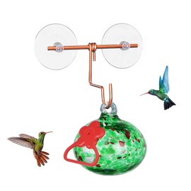 Pozfun Window Hummingbird Feeder with Suction Cups,Hand-Blown Glass Hummingbird Feeders for Outdoors Window Mounted with Metal Hook,Close Bird Watching,Finch in Garden,Yard(Green)
