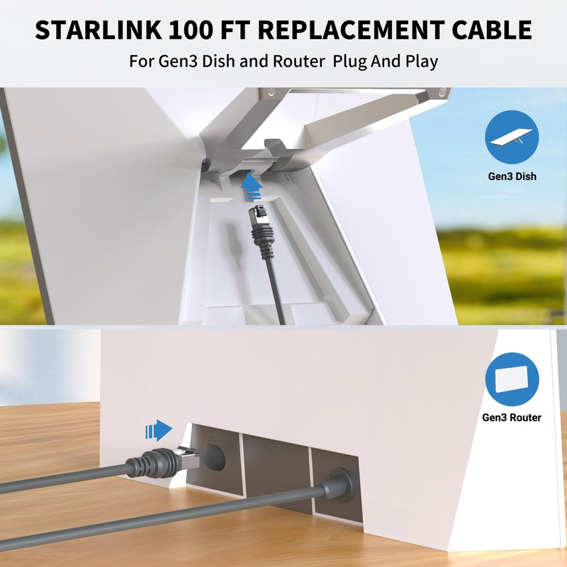 LUCMO 100FT/ 30M Starlink Gen 3 Cable for Starlink Standard