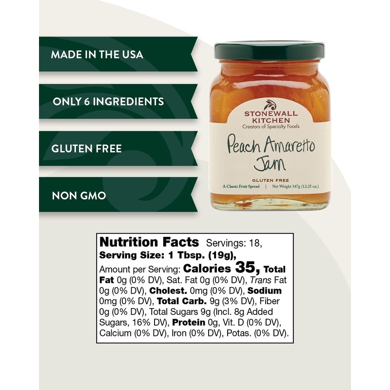 Stonewall Kitchen Peach Amaretto Jam, 12.5 Ounces