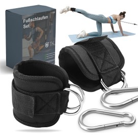 Sportyfits® Set of 2 Foot Straps - Black with Carabiner & Velcro Fastener - Adjustable Footstrap for Fitness - Training - Sports - Foot Cuffs for Cable Pull for Women