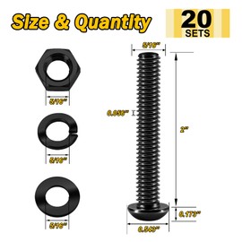 (20Sets) 5/16-18 Bolt x 2" Button Head Socket Cap Bolts Screws, Black Oxide 304 Stainless Steel Nuts and Bolts, 18-8 Allen Screws, Nuts and Bolts Assortment Kit, Hex Spanner by Mywish