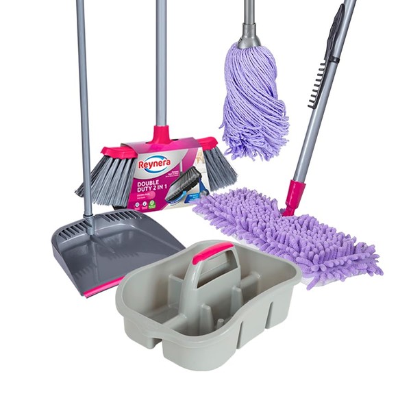 REYNERA Kit Mop Escoba Recogedor sacudidor y tool caddy ideales