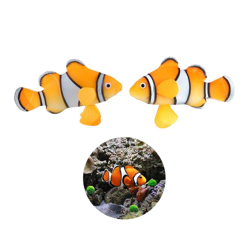 LDEXIN 2 Pack Silicone Artificial Aquarium Floating Clownfish Decoration Fish
