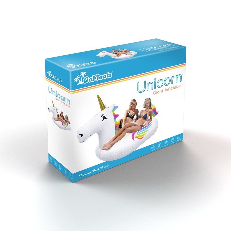GoFloats Giant Inflatable Unicorn - Includes Unicorn Drink Float- Trending