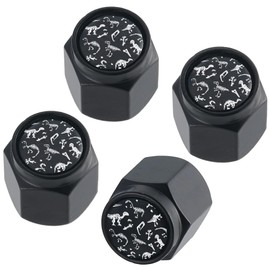 CREATCABIN 4pcs Tire Stem Valve Caps Hexagon Dinosaur Wheel Valve Caps Black Aluminum Tires Air Stem Covers Wheel Dust Proof Air Protection Covers Universal for Car SUV Motorcycle Bike 0.43×0.47in