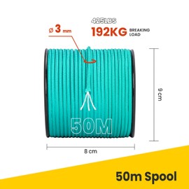 BROTREE Paracord 3 mm 50 m 100% Nylon Rope Cord Type II Paracord 425 with 3 Cores for Survival, Outdoor, Bracelet, Crafts, Breaking Load 192 kg (Turquoise)