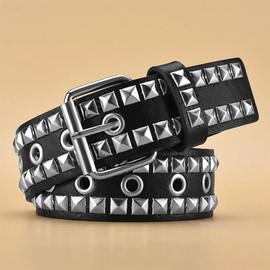 Ulekuke Metal Punk Rock Rivet Studded Belt for Women Men, Gothic Belt with Bright Pyramid Studs, Black Punk Rivet, One Size
