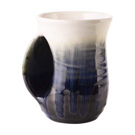 Gute Hand Warmer Mug, Ceramic and Hand Painted - Contoured Pocket will Hold Warmth From The Heat Of Your Drink To Keep Your Fingers Warm, Comfy Handwarmer (Ocean Blue) (Left Handed)