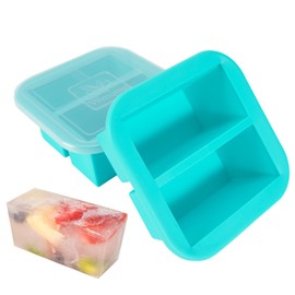 Silicone Freezer Tray with Lid 2 Pack Silicone Freezer Molds Ice Cube Tray Makes 4 Perfect 1 Cup Portions Soup Cubes Meal Prep Containers- Oven & Dishwasher Safe