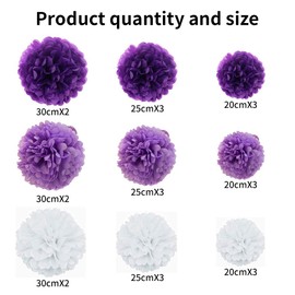 O-Kinee Set of 24 Colourful Tissue Paper Pom-Poms for Weddings, Birthdays & Parties in Blue, Light Blue & White (6 x 30.5 cm / 9 x 25 cm / 9 x 15.5 cm)