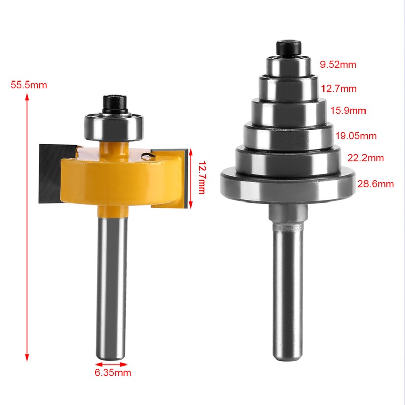1/2"H - 1/4" Shank Rabbet Router Bit with 7 Bearings