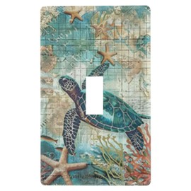 Pfrewn Sea Turtle Decorative Toggle Light Switch Starfish Retro Underwater Ocean Wall Plate Electrical Outlet Cover Size 1-Gang 2.9" x 4.6" for Living Room Bedroom Bathroom Home Decor