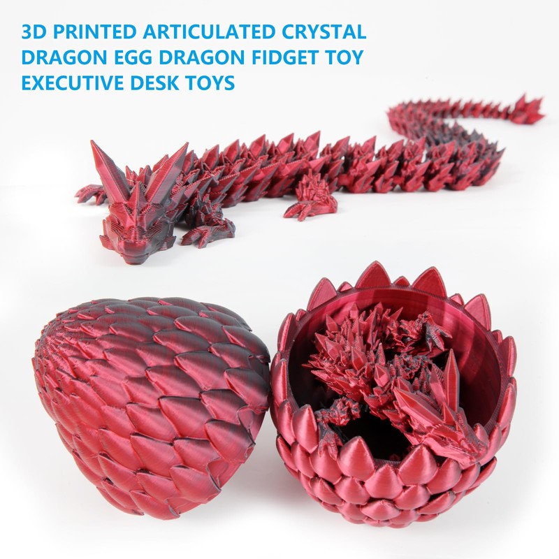 Cuanvitch 3D Printed Dragon Egg Toy 12" Crystal Articulated Dragon