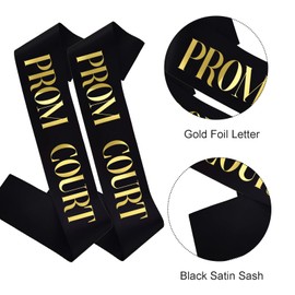 MUMUNN 4PCS Prom Court Sashes, Black Gold Prom Court Sash for Dance Party Event Prom Queen, Prom King Graduation Party Prom Court Sashes Set of 4