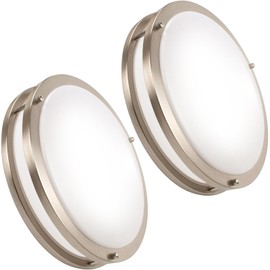 OOWOLF 16 inch Brightness Adjustable LED Flush Mount Ceiling Light Fixture, Brushed Nickel Ceiling Lamp, 48W, 4800LM, 5000K Daylight White, Ceiling Lamp for Bedroom, Kitchen, Office, Garage, 2-Pack