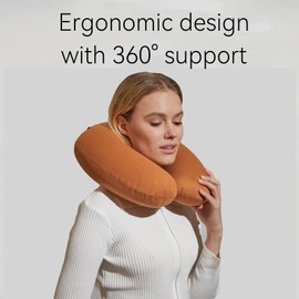 Neck Pillow Airplane, neck pillow for traveling, Neck Support Sleeping Essentials, Single-Breath Inflation Portable Inflatable Travel Pillow, For Long Flight, Airplanes, Traveling, Car (Brown)