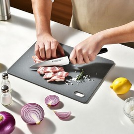 SOLCHRYHOM Cutting Board Set of 3, Recycled PP Cutting Boards for Kitchen, Chopping Boards Non-Slip for Cooking Camping Dishwasher Safe, Reversible, with Holder BPA-Free (12.6"×9.5")